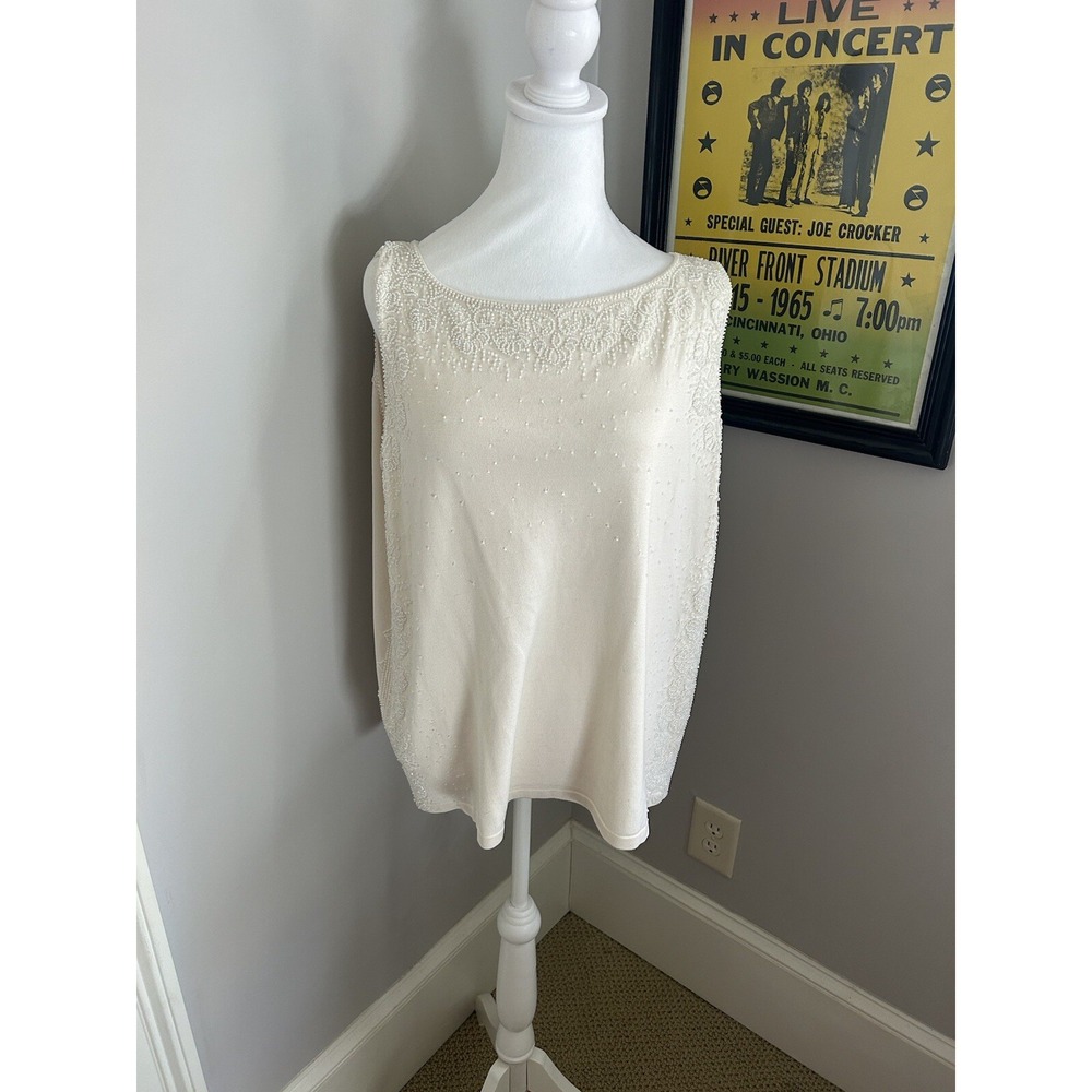 Oscar‎ by Oscar de la Renta Plus Size 1X round Neck Beaded Sweater Tank